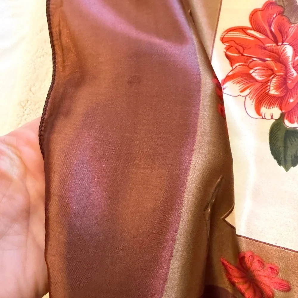Large vintage 1960s Floral Square Scarf with Brown Border